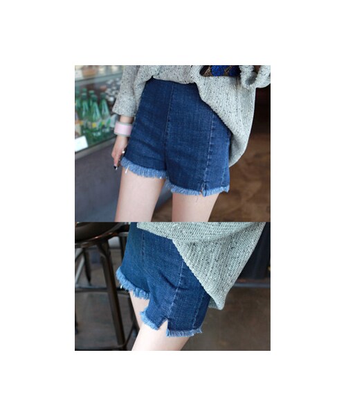 Miamasvin(ミアマスビン)の「カットオフハイウエストデニムショートパンツ(その他・レディース・ブルー・S/M/L)」の1枚目の写真