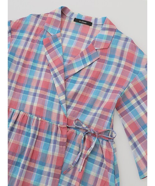 w closet(ダブルクローゼット)の「チェックカシュクールガウンワンピース(その他・レディース・ミント/ピンク・FREE)」の6枚目の写真