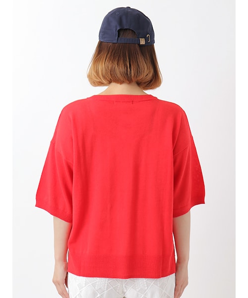 w closet(ダブルクローゼット)の「綿麻Vネックニット(トップス・レディース・オフホワイト/Lベージュ/レッド/ブラック・FREE)」の7枚目の写真
