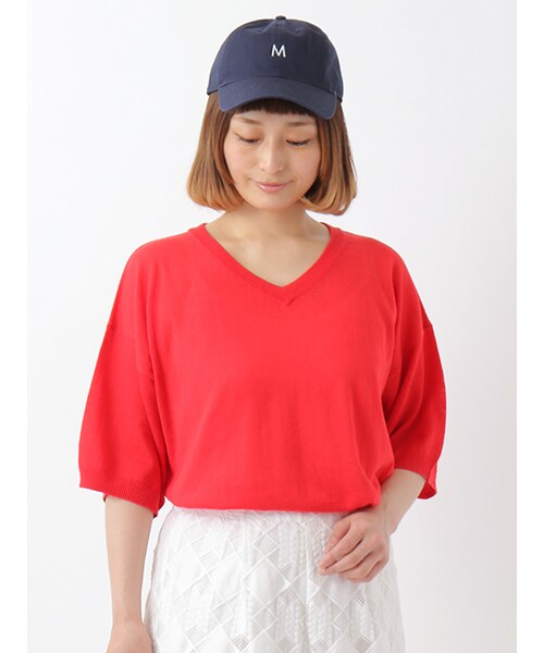 w closet(ダブルクローゼット)の「綿麻Vネックニット(トップス・レディース・オフホワイト/Lベージュ/レッド/ブラック・FREE)」の5枚目の写真