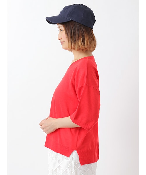 w closet(ダブルクローゼット)の「綿麻Vネックニット(トップス・レディース・オフホワイト/Lベージュ/レッド/ブラック・FREE)」の6枚目の写真