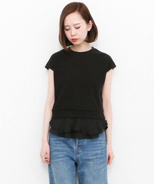 KBF（ケイビーエフ）の「兩穿式荷葉邊下襬棉質上衣（トップス・レディース・象牙白/淺灰色/黑色・one）」の7枚目の写真