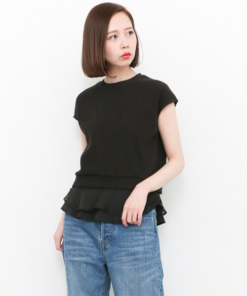 KBF（ケイビーエフ）の「兩穿式荷葉邊下襬棉質上衣（トップス・レディース・象牙白/淺灰色/黑色・one）」の6枚目の写真