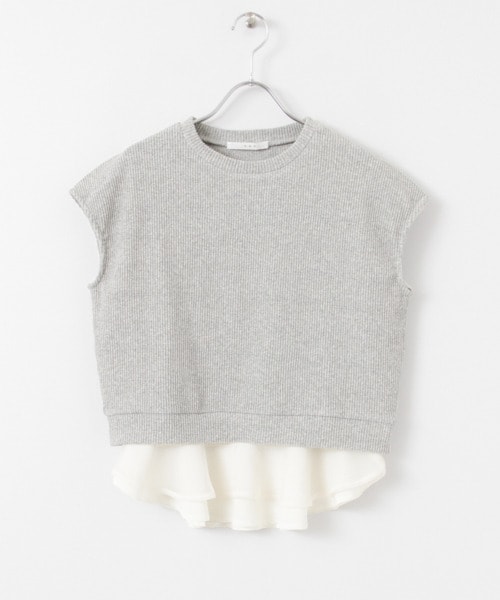 KBF（ケイビーエフ）の「兩穿式荷葉邊下襬棉質上衣（トップス・レディース・象牙白/淺灰色/黑色・one）」の2枚目の写真