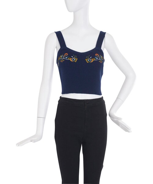 EVRIS（エヴリス）の「Embroidery Knitビスチェ（トップス・レディース・ブラック/ネイビー/カーキ）」の6枚目の写真