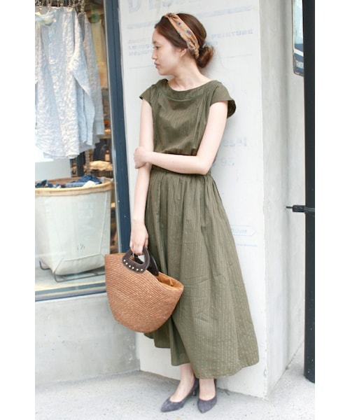 SLOBE IENA(スローブイエナ)の「フレンチスリーブマキシワンピース◆(ワンピース/ドレス・カーキ/ネイビー・フリー)」の1枚目の写真