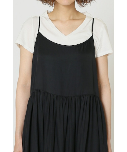 journal standard luxe/TツイルVネックワンピース ブラック JOURNAL