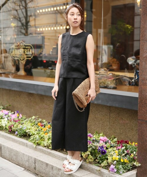LEPSIM セットアップスーツ M リネン ノーカラージャケット パンツ リネンライク ノーカラージャケット セットアップ着用可【AOKI