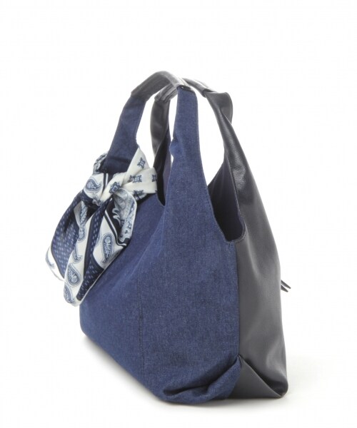 LEPSIM（レプシィム）の「スカーフツキソフトＢＡＧ（バッグ・オフ/ライトベージュ/デニム×ネイビー・ONE SIZE）」の5枚目の写真