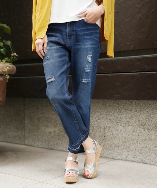 LEPSIM（レプシィム）の「ＤＥＮＩＭクロプドパンツ（パンツ・ブルー(ダメージ)/オフ(ダメージ)/ネイビー・M/L）」の9枚目の写真