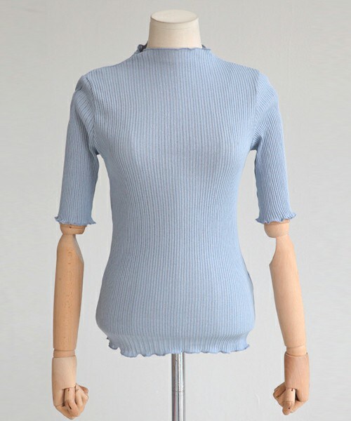 DHOLIC（ディーホリック）の「ラッフルヘムスリムフィットリブTシャツ（Tシャツ/カットソー・レディース・ホワイト/ディープスカイブルー/ブラック・FREE）」の3枚目の写真