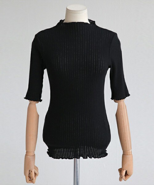 DHOLIC（ディーホリック）の「ラッフルヘムスリムフィットリブTシャツ（Tシャツ/カットソー・レディース・ホワイト/ディープスカイブルー/ブラック・FREE）」の2枚目の写真