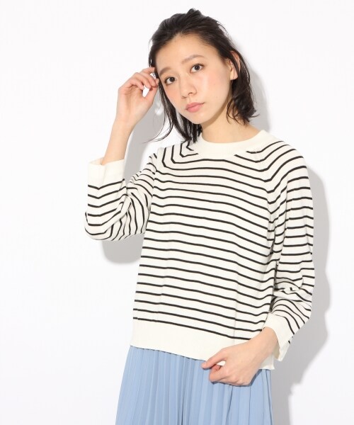 LOWRYS FARM（ローリーズファーム）の「１２Ｇカリフォルニアコットンソデヒロプルオーバー（トップス・オフ/ブラック/ボーダー/グレー/ベージュ・オフ05:M(身長165cm・45kg) ブラック09:M(身長166cm・47kg) ボーダー10:M(身長173cm・48kg) グレー15:M(身長166cm・47kg) ベージュ52:M(身長165cm・45kg)/M/L）」の5枚目の写真