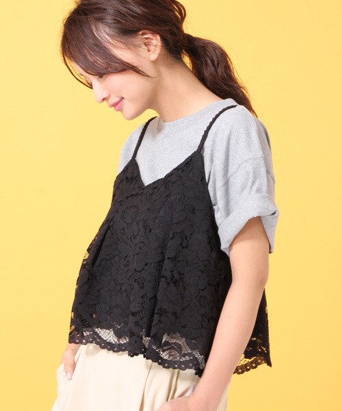 LOWRYS FARM（ローリーズファーム）の「レースキャミ（トップス・オフ/ブラック・M/L）」の2枚目の写真