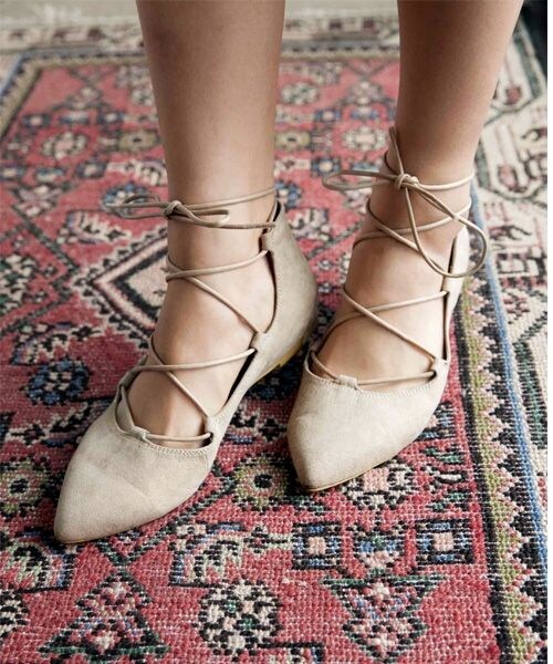 LOWRYS FARM（ローリーズファーム）の「レースアップバレエ２（シューズ・オフ/ブラック/ベージュ/ブラウン/デニム・M(23-23.5)/L(24-24.5)）」の4枚目の写真