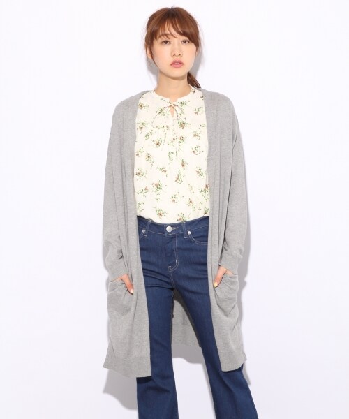 LOWRYS FARM（ローリーズファーム）の「USAロングカーディガン（トップス・オフ/ボーダー/グレー/レッド・M/L）」の2枚目の写真