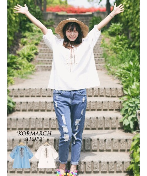 KORMARCH(コマチ)の「エスニック刺繍インディアンブラウス(シャツ/ブラウス・レディース・ネービー・FREEサイズ)」の1枚目の写真