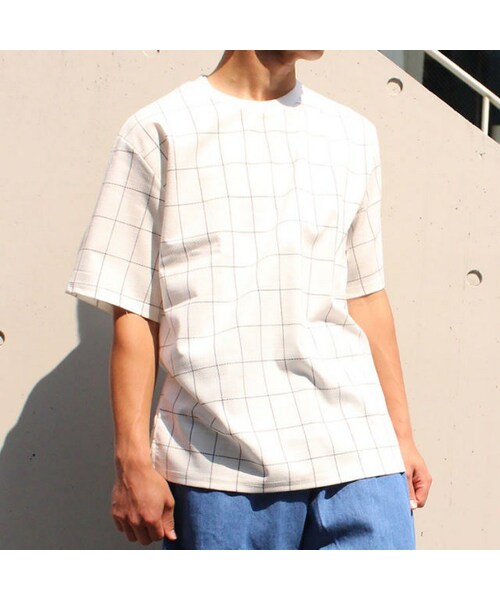 Cuirs(キュイー)の「ウインドウペン柄オーバーTシャツ(Tシャツ/カットソー・メンズ・ホワイト・フリーサイズ)」の1枚目の写真