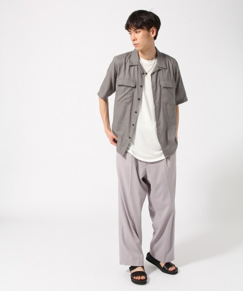 HARE（ハレ）の「サテンオープンネックシャツ（トップス・ブラック/グレー/イエロー・S/M）」の5枚目の写真