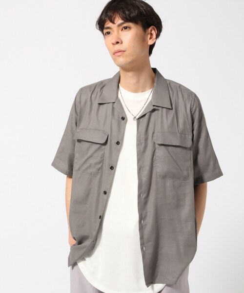 HARE（ハレ）の「サテンオープンネックシャツ（トップス・ブラック/グレー/イエロー・S/M）」の2枚目の写真