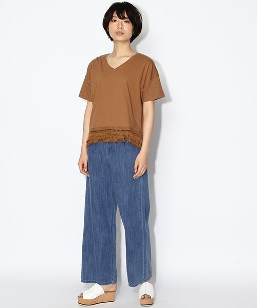 niko and...（ニコアンド）の「30裾レースフリンジTシャツ（トップス・ブラウン/クリーム/グリーン・M/L）」の4枚目の写真