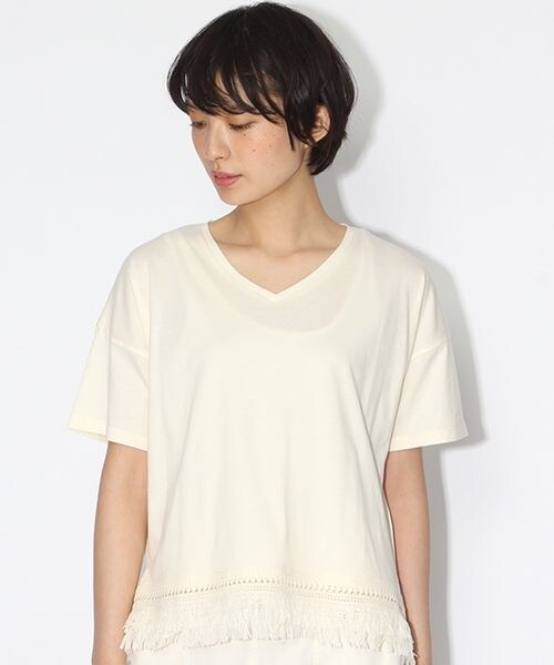 niko and...（ニコアンド）の「30裾レースフリンジTシャツ（トップス・ブラウン/クリーム/グリーン・M/L）」の7枚目の写真