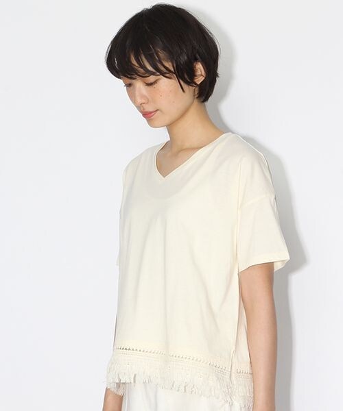 niko and...（ニコアンド）の「30裾レースフリンジTシャツ（トップス・ブラウン/クリーム/グリーン・M/L）」の8枚目の写真