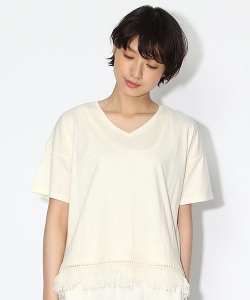niko and...（ニコアンド）の「30裾レースフリンジTシャツ（トップス・ブラウン/クリーム/グリーン・M/L）」の3枚目の写真