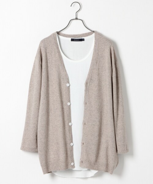 RAGEBLUE（レイジブルー）の「TOPリネン混Vカーデ7分袖（トップス・グレー/ベージュ/ブルー系/ネイビー・M/L）」の2枚目の写真