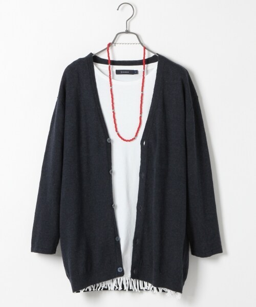 RAGEBLUE（レイジブルー）の「TOPリネン混Vカーデ7分袖（トップス・グレー/ベージュ/ブルー系/ネイビー・M/L）」の4枚目の写真