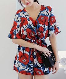 DHOLIC | ウエストストリングフローラショートオールインワン(つなぎ/オールインワン)