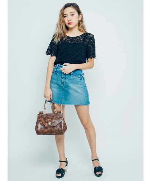 EVRIS（エヴリス）の「ダメージ ヘムデニムスカート（スカート・レディース・アイスブルー/インディゴ）」の5枚目の写真