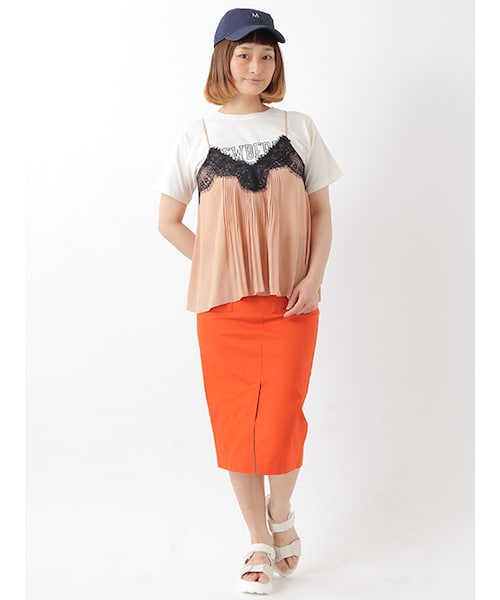 w closet(ダブルクローゼット)の「消しプリーツ×レース付きキャミ(トップス・レディース・アイボリー/ピンクベージュ/ブラック・FREE)」の11枚目の写真
