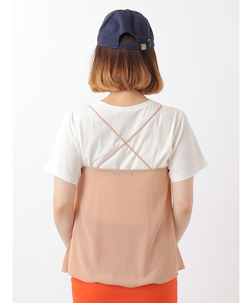 w closet(ダブルクローゼット)の「消しプリーツ×レース付きキャミ(トップス・レディース・アイボリー/ピンクベージュ/ブラック・FREE)」の6枚目の写真