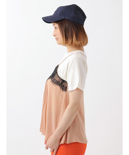 w closet(ダブルクローゼット)の「消しプリーツ×レース付きキャミ(トップス・レディース・アイボリー/ピンクベージュ/ブラック・FREE)」の5枚目の写真