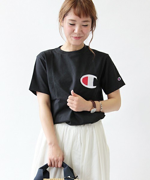 Champion（チャンピオン）の「champion ロゴTシャツ（Tシャツ/カットソー・レディース・ホワイト/ブラック/杢グレー・36）」の2枚目の写真