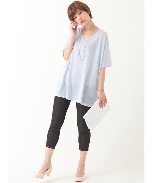 earth music&ecology（アースミュージックアンドエコロジー）の「【Special Price】ボックスニットチュニック（トップス・アイボリー/ライトベージュ/サックスブルー/ネイビー・F）」の7枚目の写真