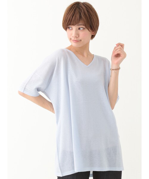 earth music&ecology（アースミュージックアンドエコロジー）の「【Special Price】ボックスニットチュニック（トップス・アイボリー/ライトベージュ/サックスブルー/ネイビー・F）」の5枚目の写真