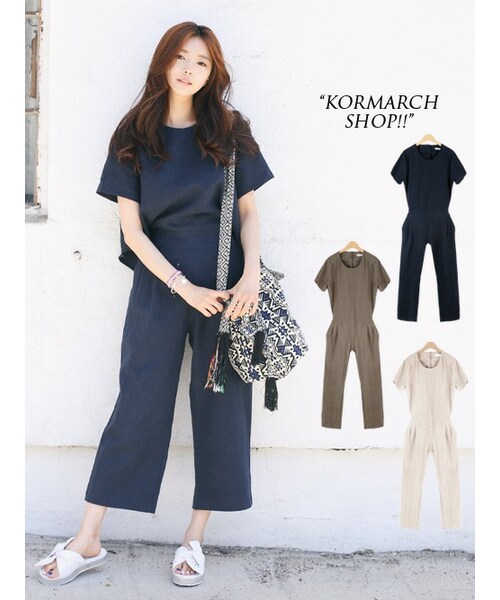 KORMARCH(コマチ)の「さらっと着れる「大人オールインワン」(サロペット/オーバーオール・レディース・ベージュ・FREEサイズ)」の1枚目の写真