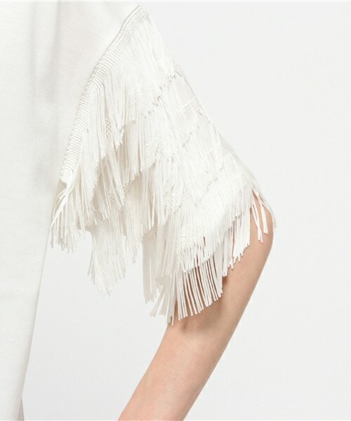 CLANE（クラネ）の「CLANE フリンジスリーブTシャツ（Tシャツ/カットソー・レディース・ホワイト/ブラック・36）」の6枚目の写真