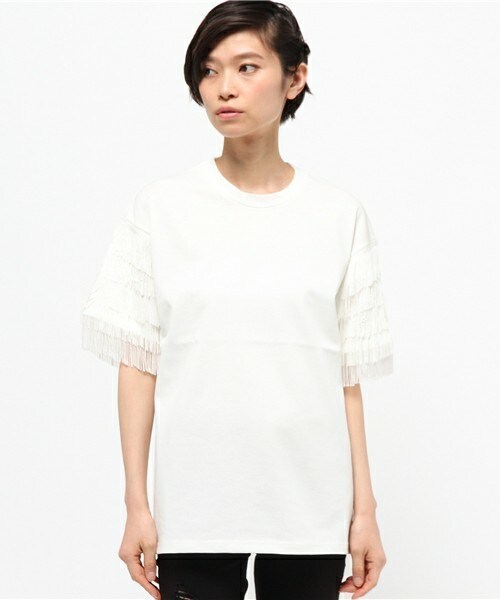 CLANE（クラネ）の「CLANE フリンジスリーブTシャツ（Tシャツ/カットソー・レディース・ホワイト/ブラック・36）」の8枚目の写真