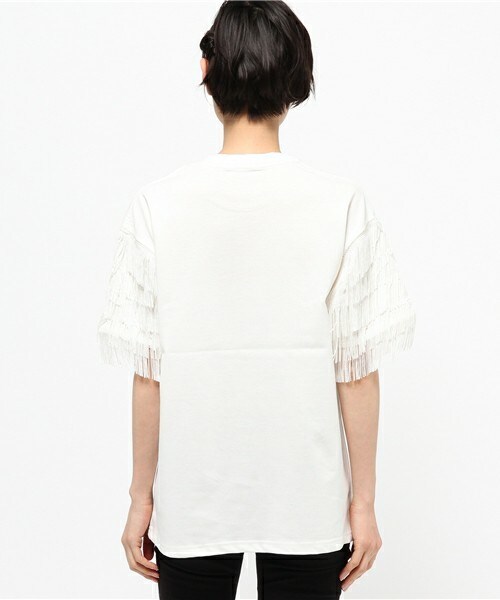 CLANE（クラネ）の「CLANE フリンジスリーブTシャツ（Tシャツ/カットソー・レディース・ホワイト/ブラック・36）」の4枚目の写真