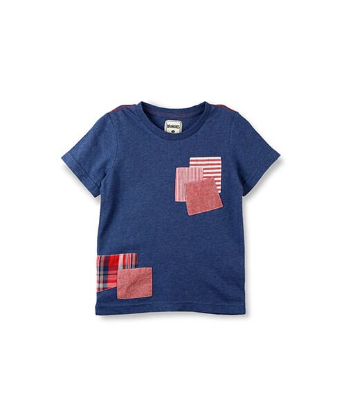 BRANSHES(ブランシェス)の「パッチワーク調半袖Tシャツ(Tシャツ/カットソー・キッズ・オフホワイト/ネイビーブルー・80~150)」の2枚目の写真
