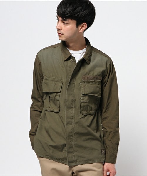 Johnbull Private labo（ジョンブルプライベートラボ）の「コンビネーションファティーグシャツ（シャツ/ブラウス・メンズ・カーキ/オリーブ・SMALL/MEDIUM/LARGE）」の2枚目の写真