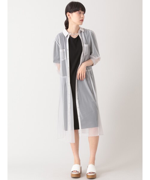 E hyphen world gallery（イーハイフンワールドギャラリー）の「7S シアーシャツワンピース（ワンピース/ドレス・ライトグレー/ブラック・F）」の11枚目の写真