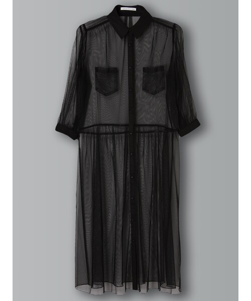 E hyphen world gallery（イーハイフンワールドギャラリー）の「7S シアーシャツワンピース（ワンピース/ドレス・ライトグレー/ブラック・F）」の2枚目の写真