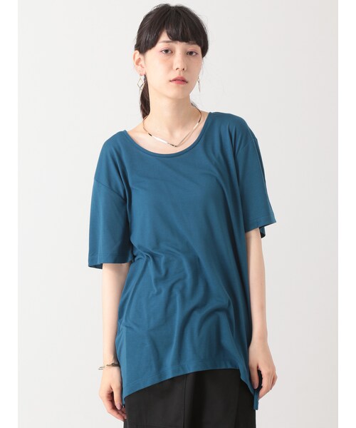 E hyphen world gallery（イーハイフンワールドギャラリー）の「・UネックBigシルエットTシャツ（トップス・オフホワイト/杢グレー/ブラック/ブルーグリーン・F）」の5枚目の写真