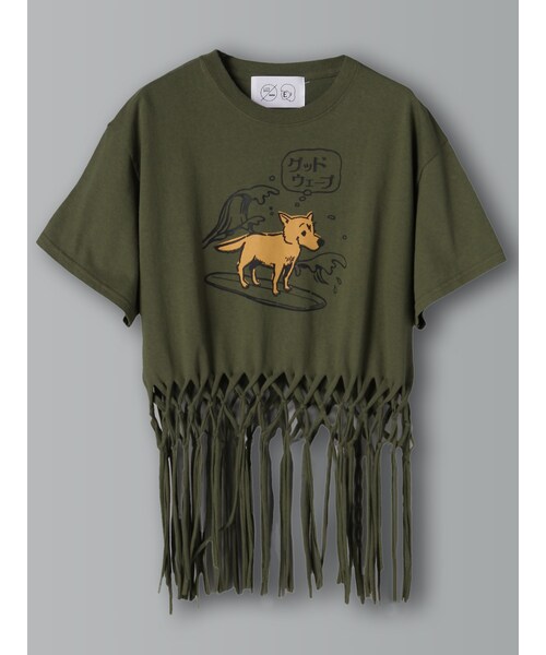 E hyphen world gallery（イーハイフンワールドギャラリー）の「M サーフわんこTシャツ（トップス・オフホワイト/ブラック/カーキ・F）」の3枚目の写真