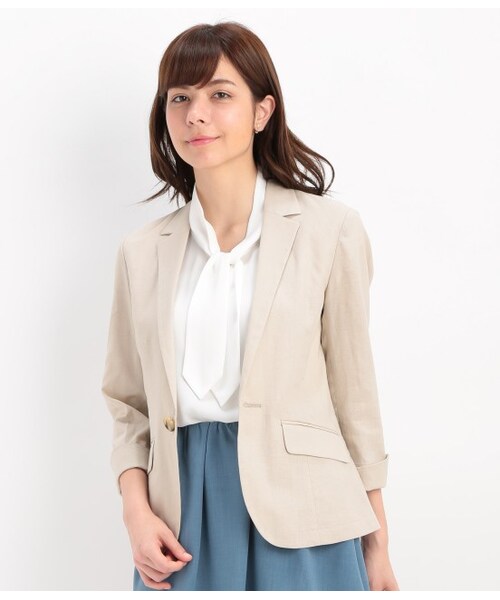 ROPE' PICNIC（ロペピクニック）の「綿麻テーラードジャケット（ジャケット/アウター・ベージュ/ネイビー・38/40）」の2枚目の写真