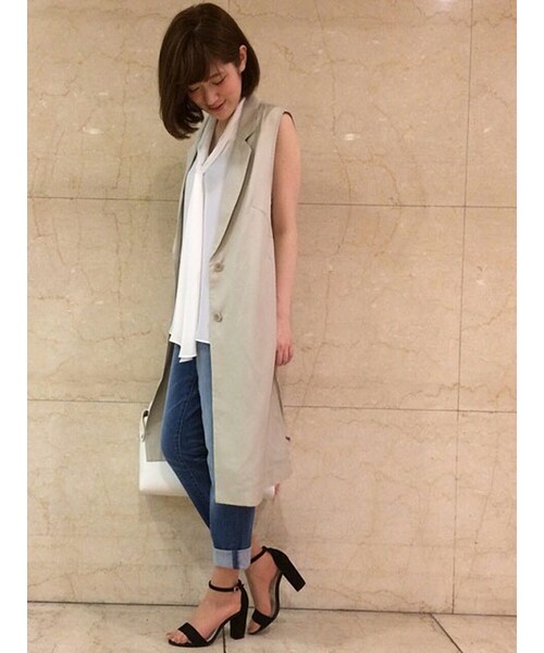 31 Sons de mode（トランテアン　ソン　ドゥ　モード）の「ノースリーブチェスタージャケット（ジャケット/アウター・レディース・ベージュ/ピンク・36/38）」の3枚目の写真